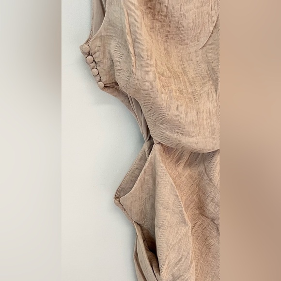 ASOS Design Size US 10 Asymmetric Drape Cut-Out Mini Dress Mocha - Picture 6 of 13